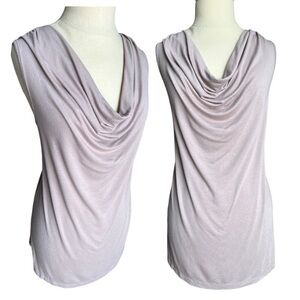 Eimin Draped Cowl Neck Sleeveless Jersey Stretch Taupe Blouse 2XL